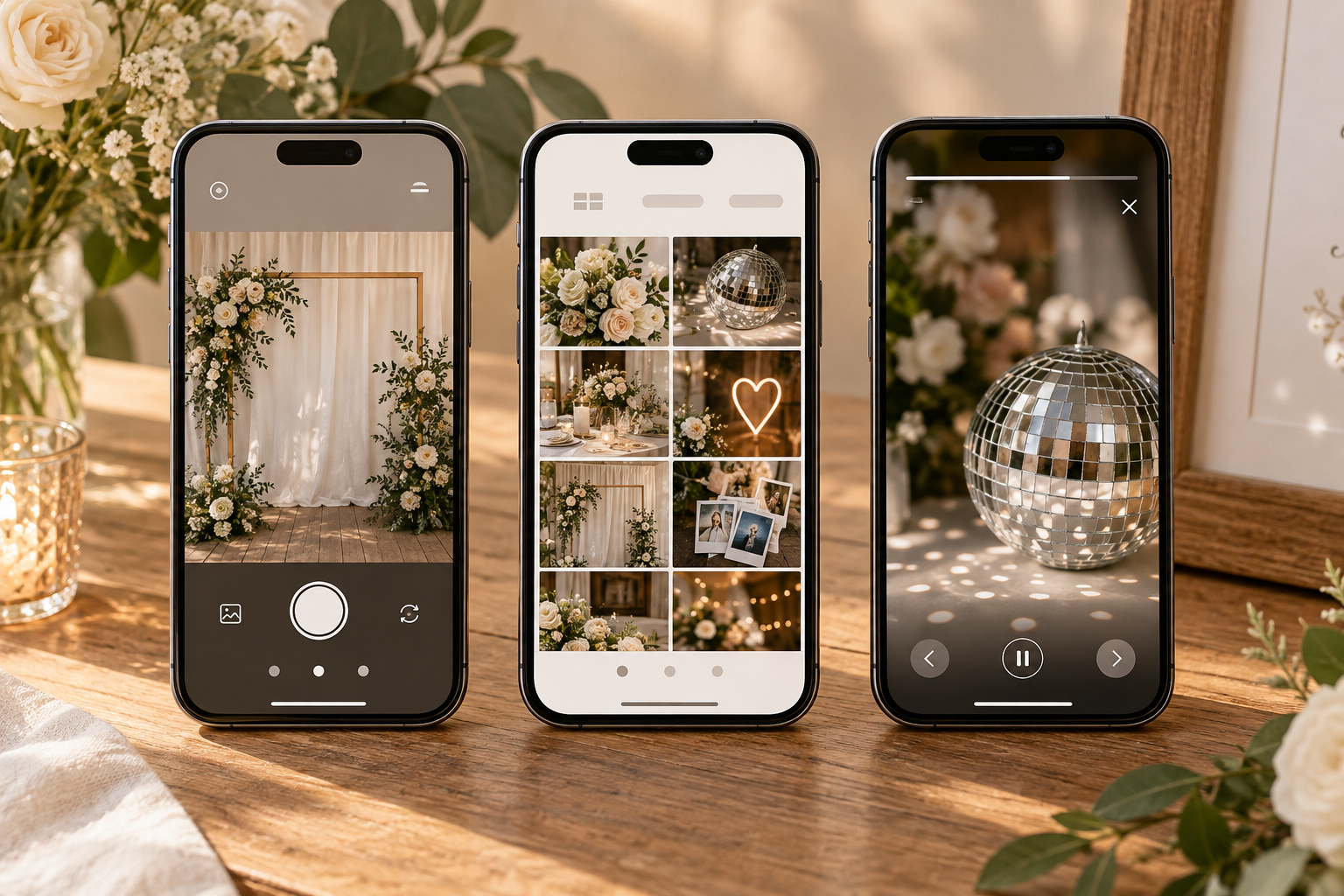 Voorbeeld van de mobiele Houtplatform Photobooth met upload, gallery en slideshow